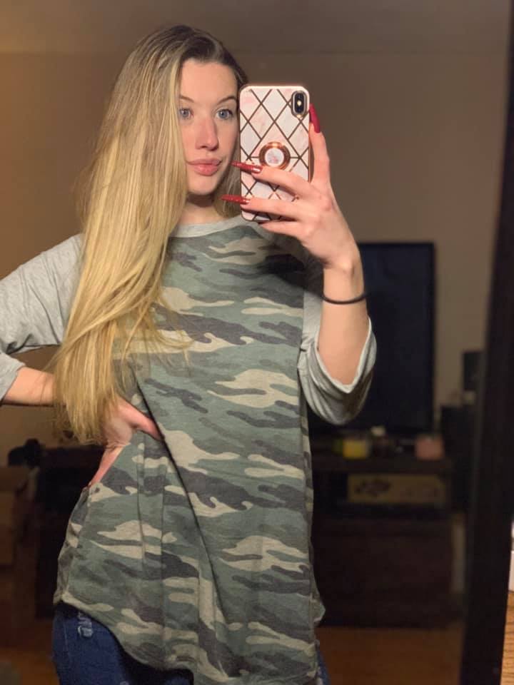 Camo 3/4 Sleeve Top – Love Chelsea, xxoo