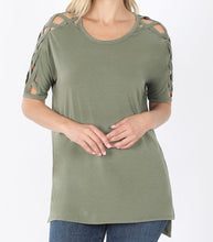 Load image into Gallery viewer, Criss-Cross Sleeve Flowy Tee