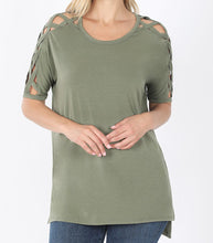 Load image into Gallery viewer, Criss-Cross Sleeve Flowy Tee
