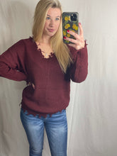 Load image into Gallery viewer, Double V Neck Distressed Sweater
